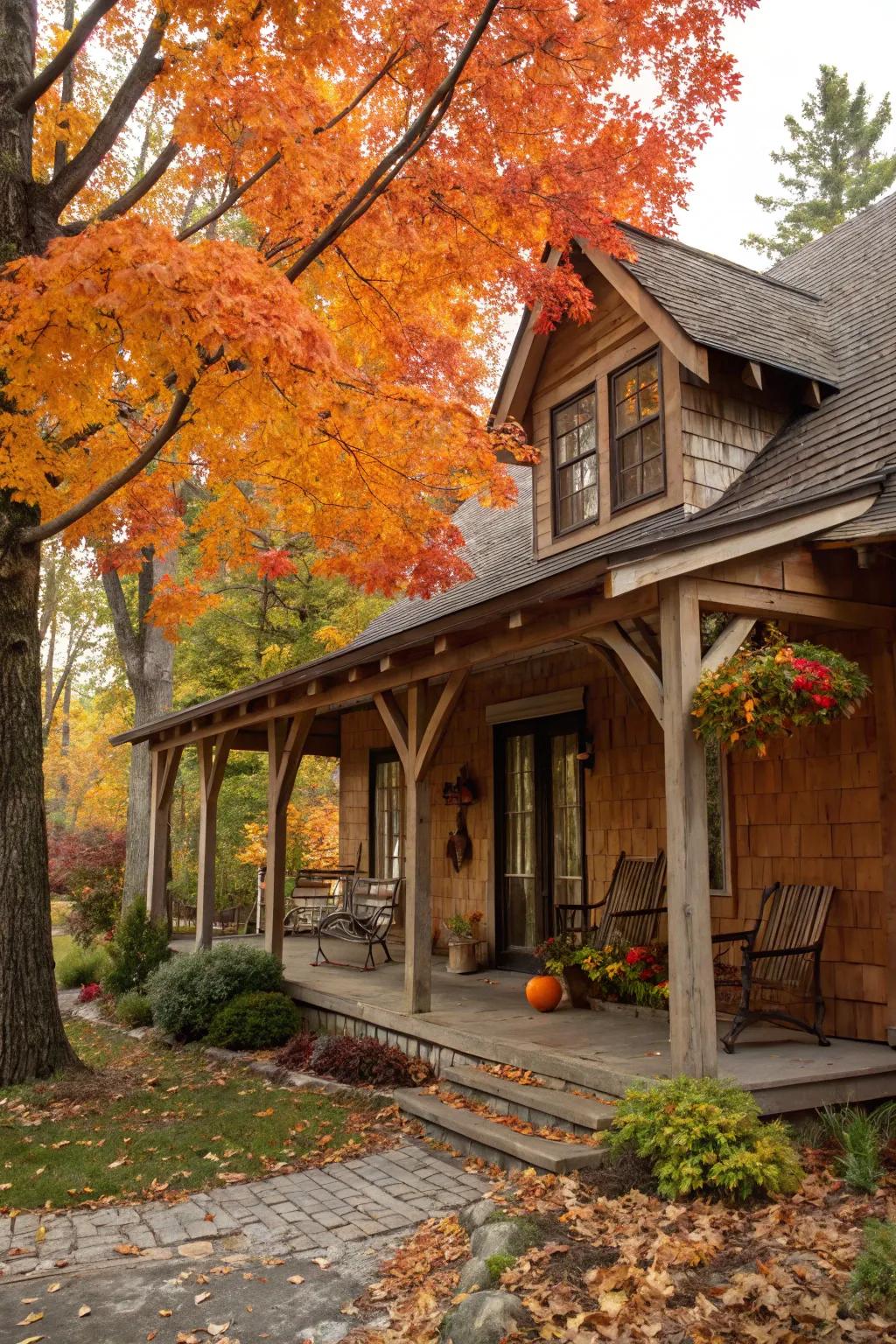 Wooden brackets infuse gables with rustic appeal.
