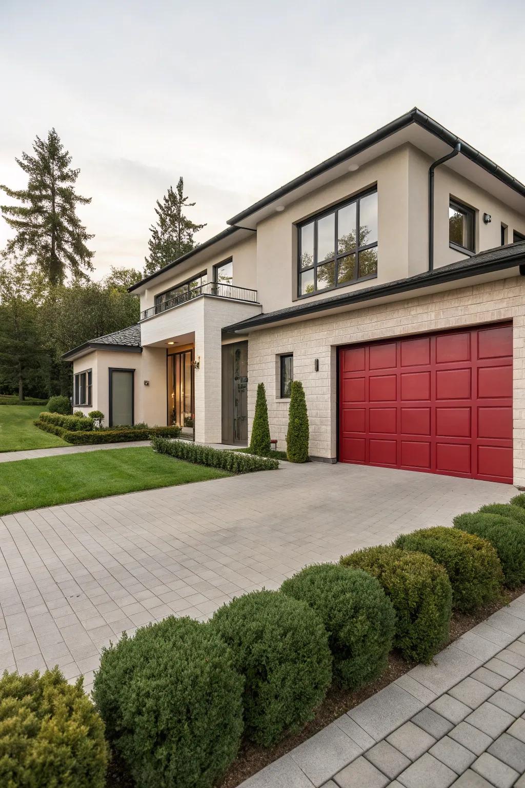 Audacious crimson garage entries craft a lively core point for any residence.