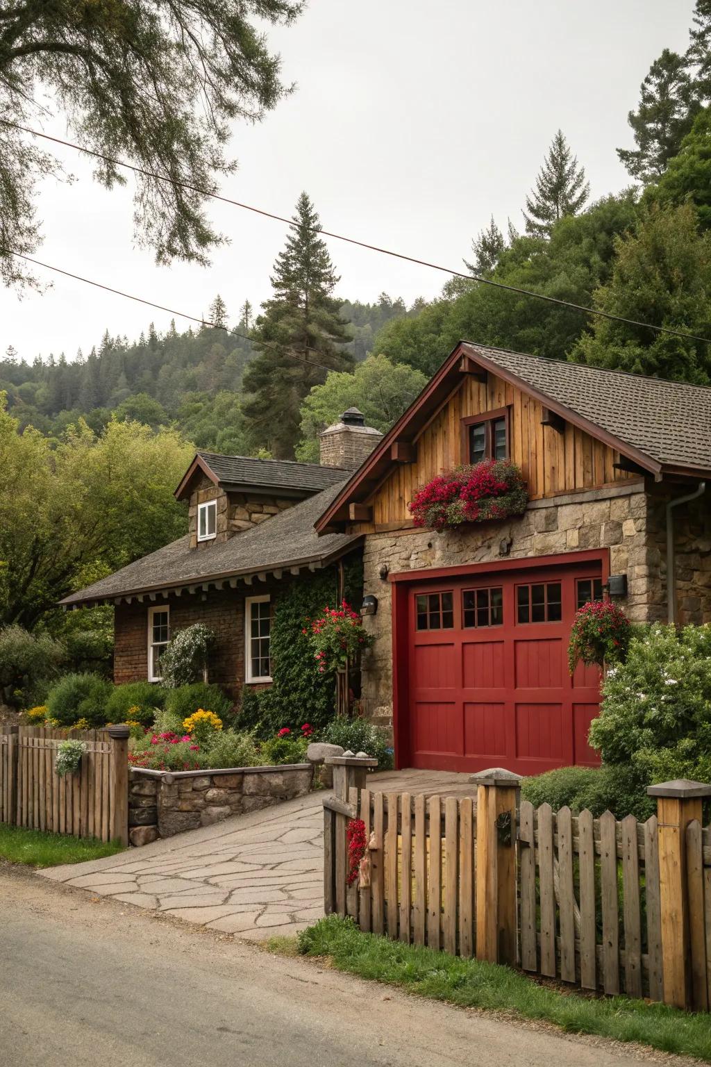 A red garage door brings rustic charm and warmth to your home.