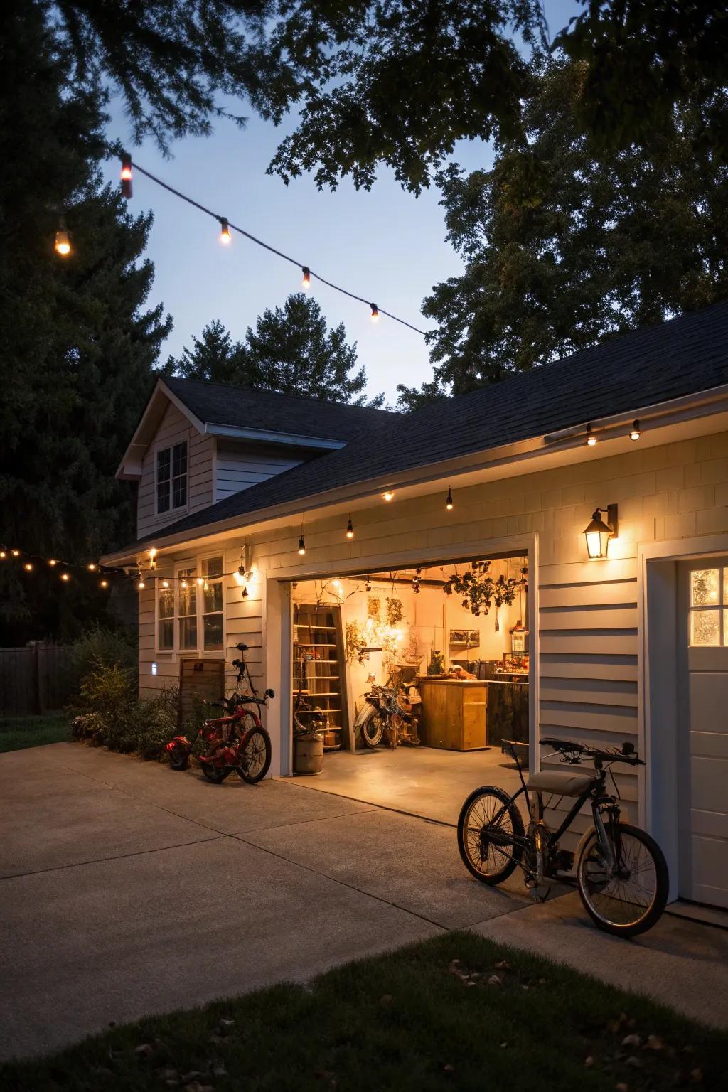 Garage lighting accents that enhance evening curb appeal.
