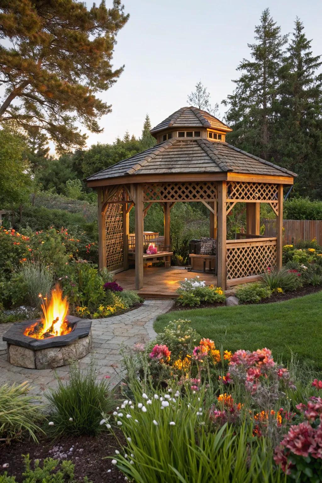 Integrate your gazebo into a lush garden setting.