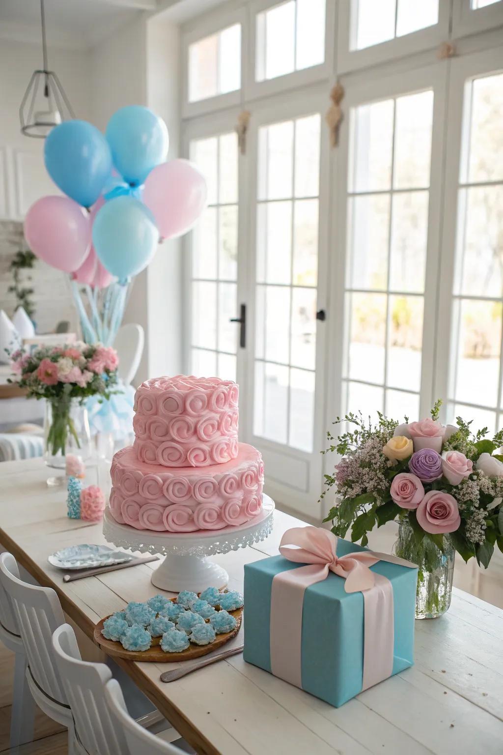 Amaze your guests by tucking the reveal inside props such as cakes or gift boxes.