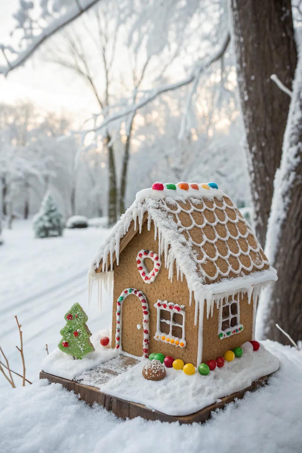 Icing icicles bring a wintry charm to gingerbread houses.