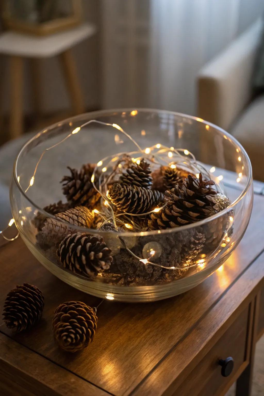 A bewitching radiance emanating from sprite bulbs within a crystal vessel.