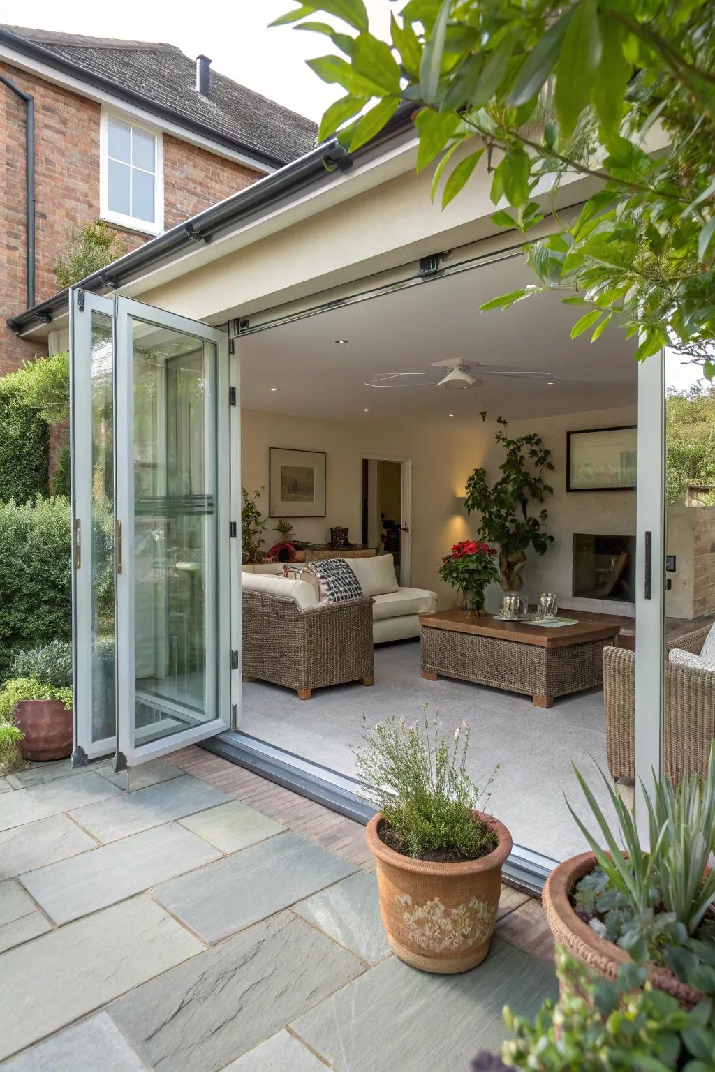 A welcoming patio effortlessly connects to the indoors.