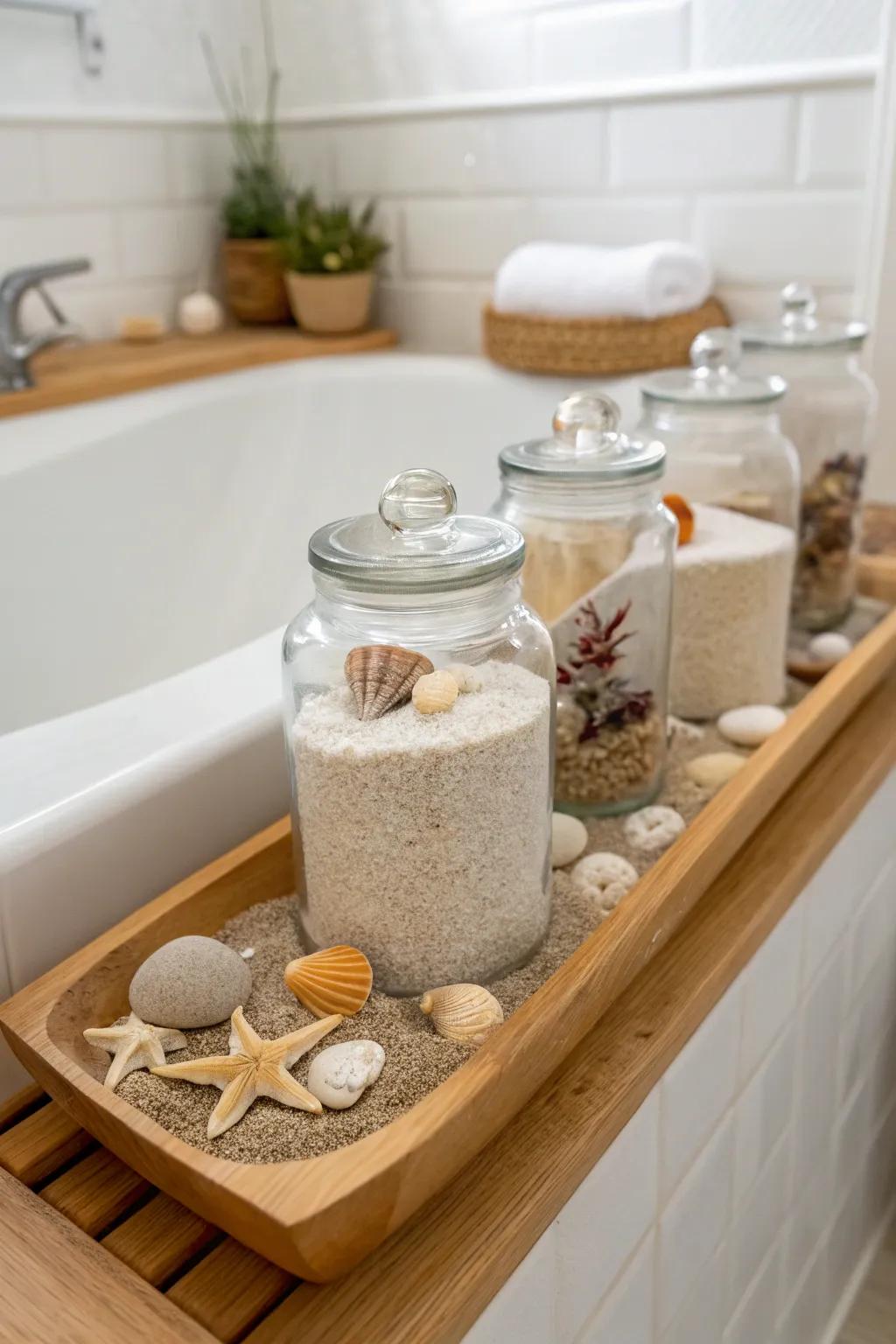 Marine-themed receptacles evoke a sense of tranquility and shoreline charm.