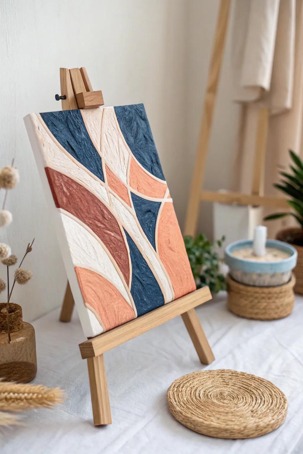 Transform your creativity with adhesive applicator painting: a blend of texture and bold colors for a unique abstract art piece.