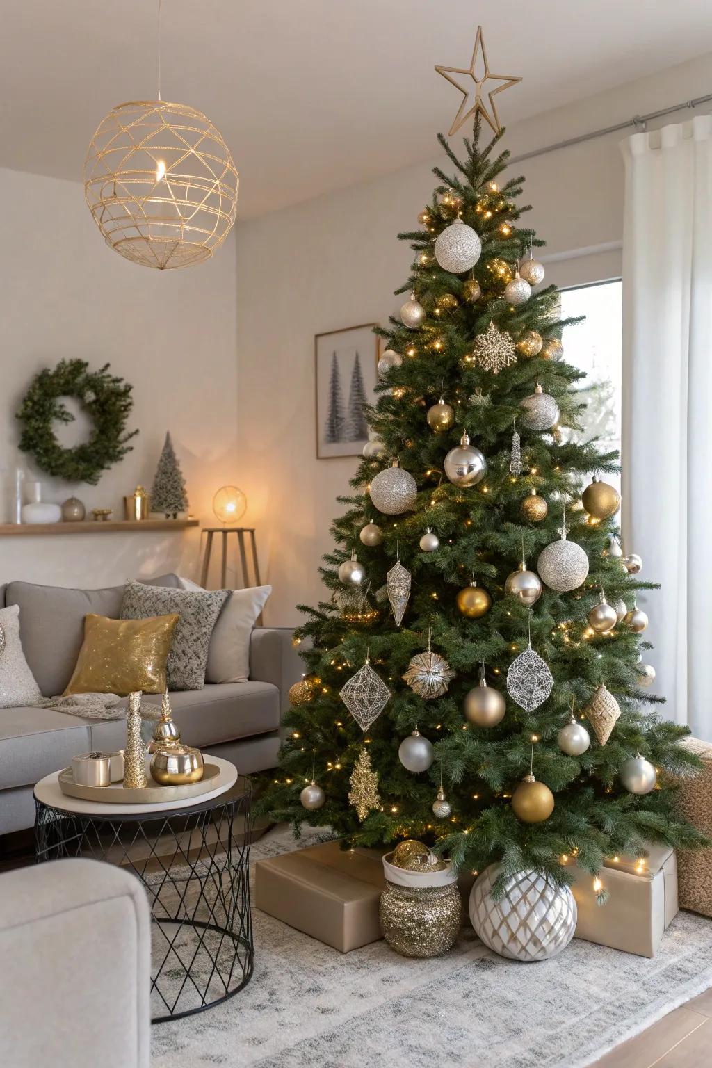 Modern forms introduce a chic variation to holiday decor.