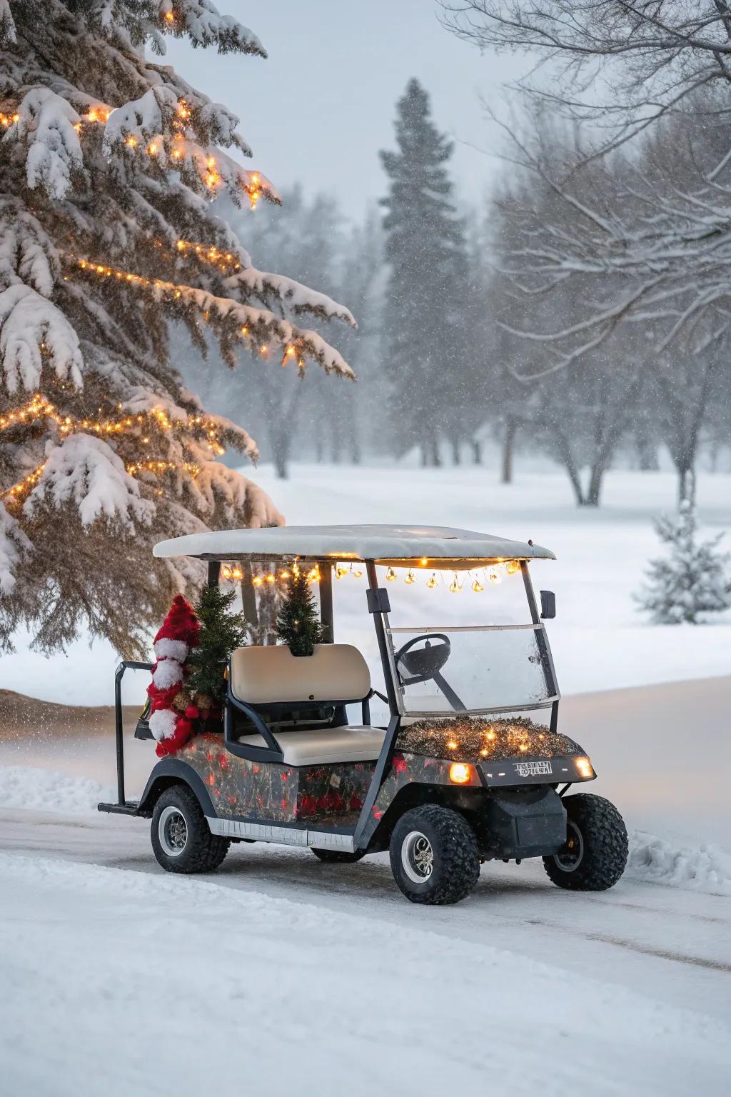 Share the joy of the holidays with a Christmas-themed golf cart.