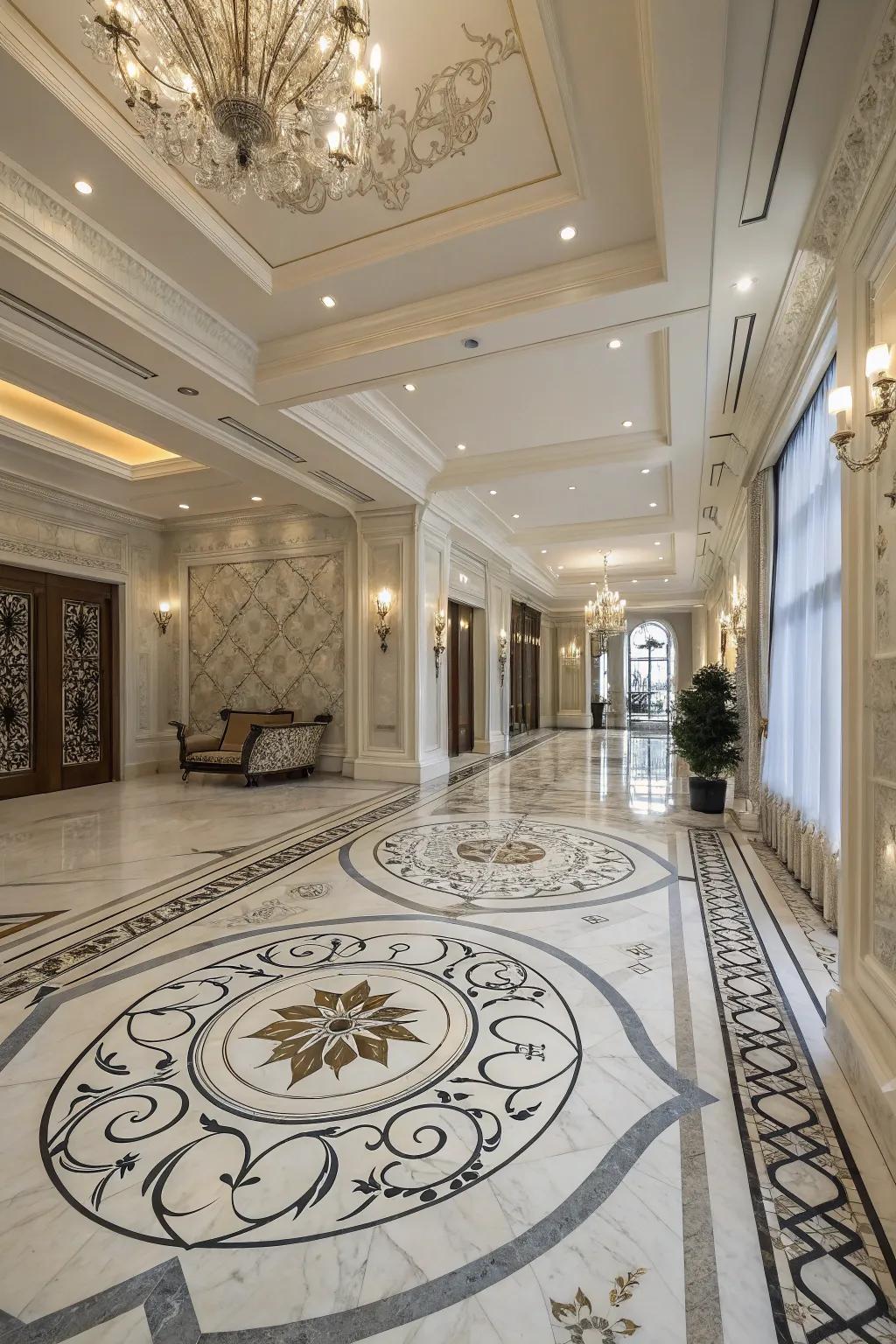 Sophisticated stone flooring in an impressive entryway, infusing refinement and character.