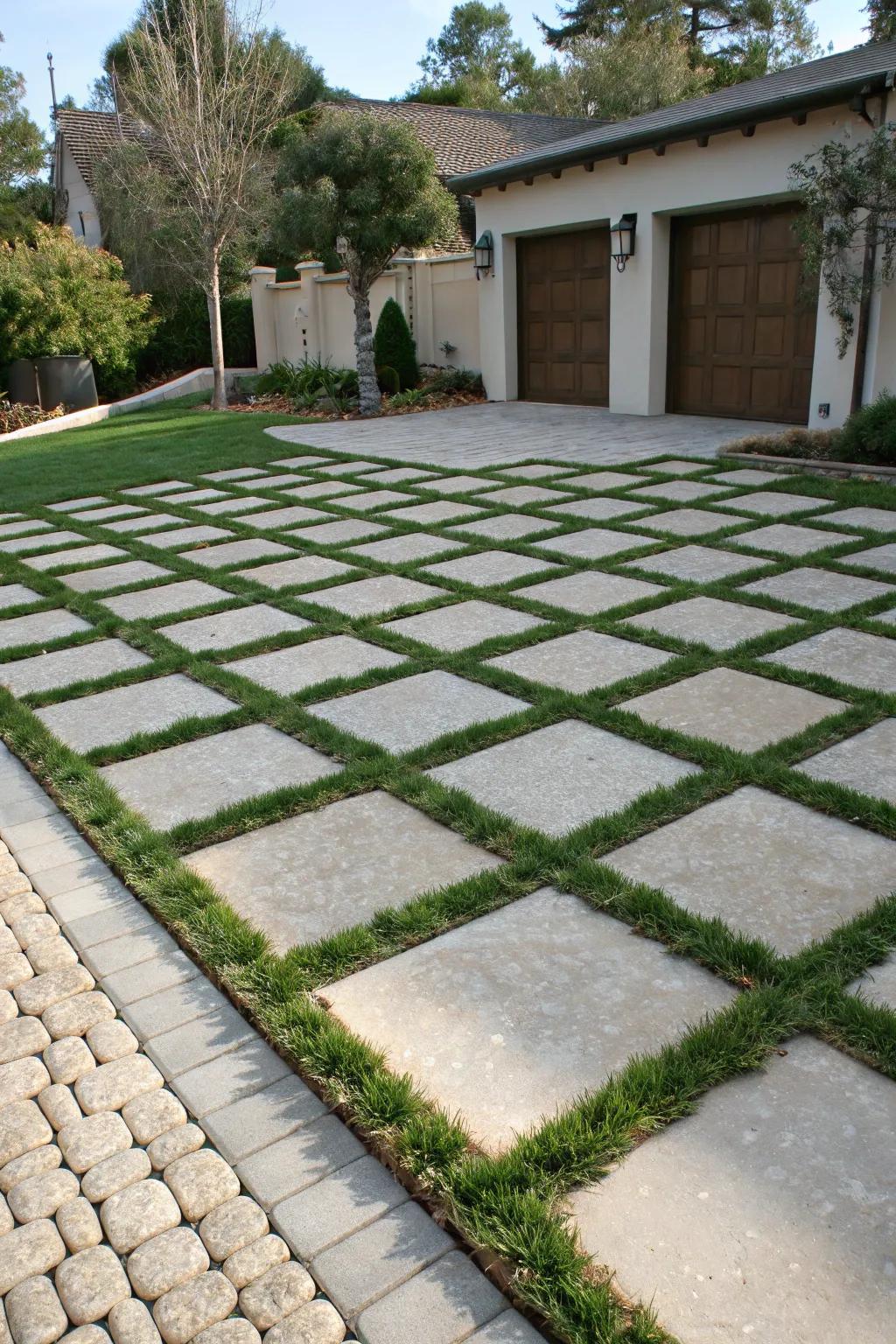 An environmentally friendly grid design that creates a sustainable driveway.