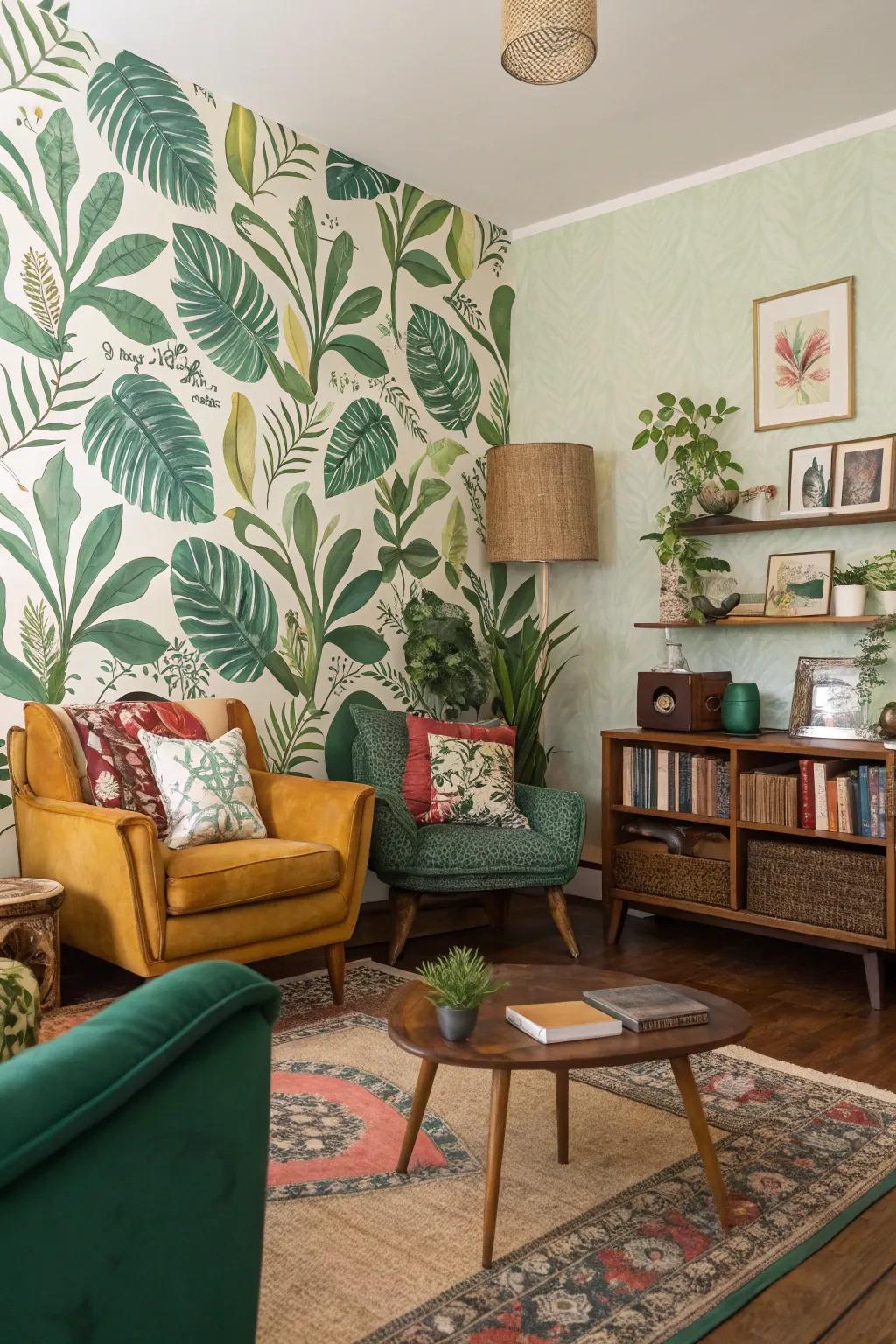 Plant-inspired patterns bring the beauty-inspired drama inside.