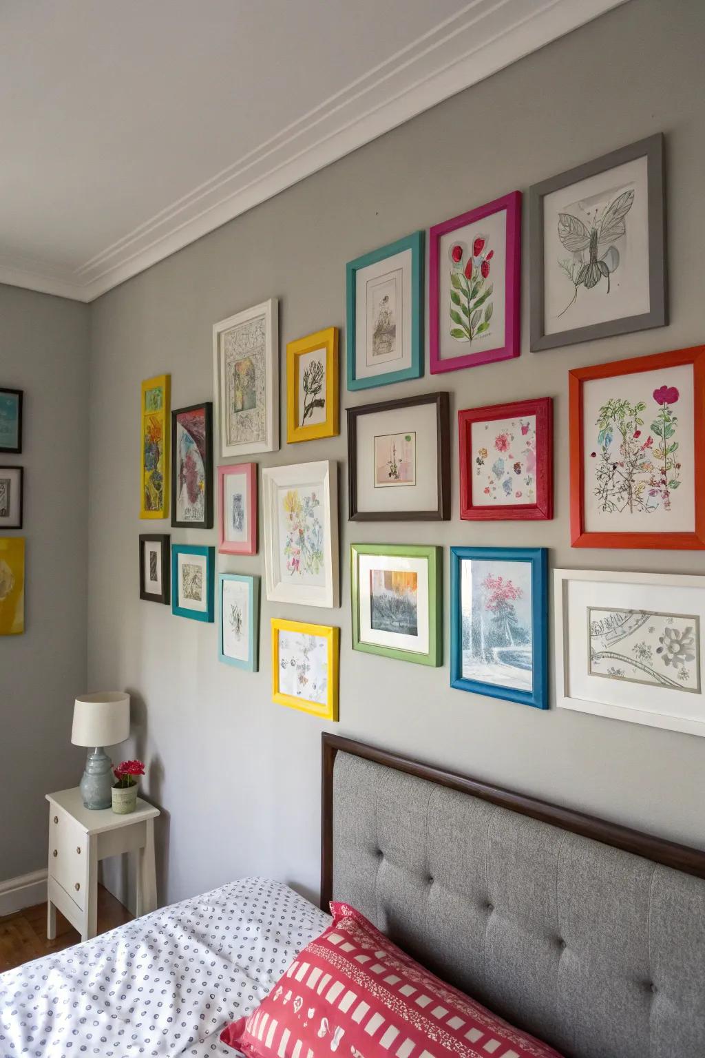 Grey walls allow artwork to shine.