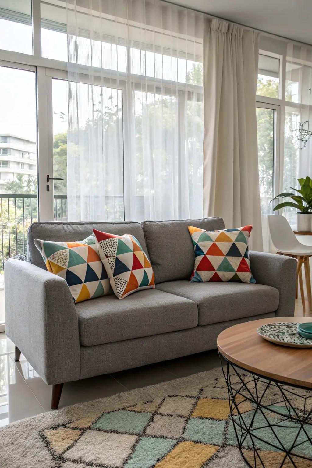 Geometric shapes inject a dynamic and modern element to the decor.