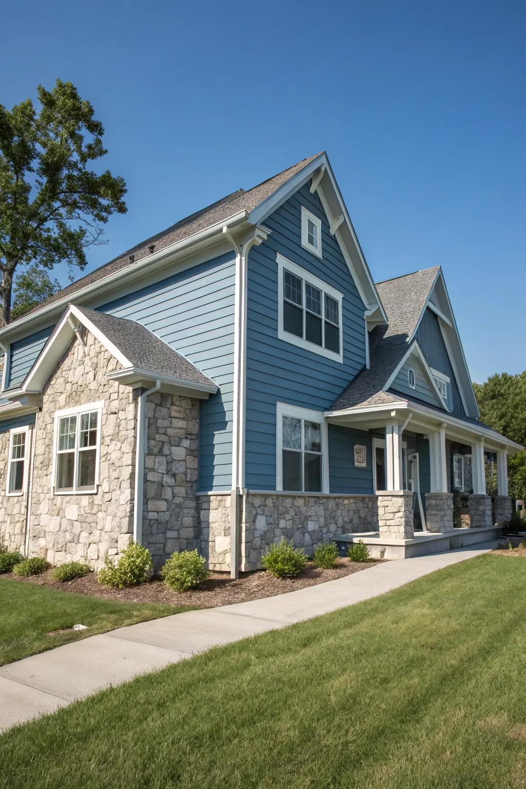 Slate grey and stone combine to produce an elegant and textured facade.