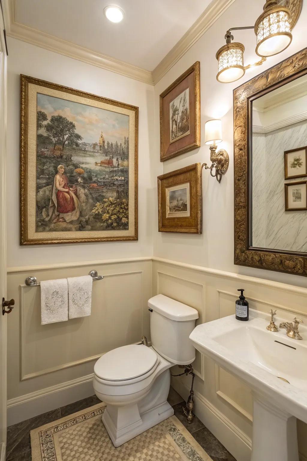 Timeless artistic pieces infuse a unique touch to your half bath.