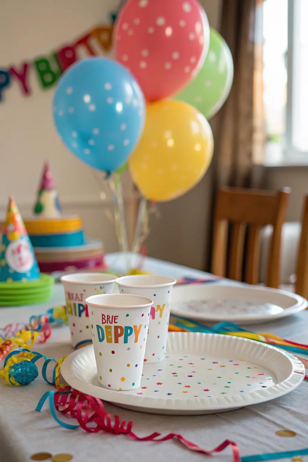 A beautifully arranged table with themed half birthday tableware, enhancing the festive mood.