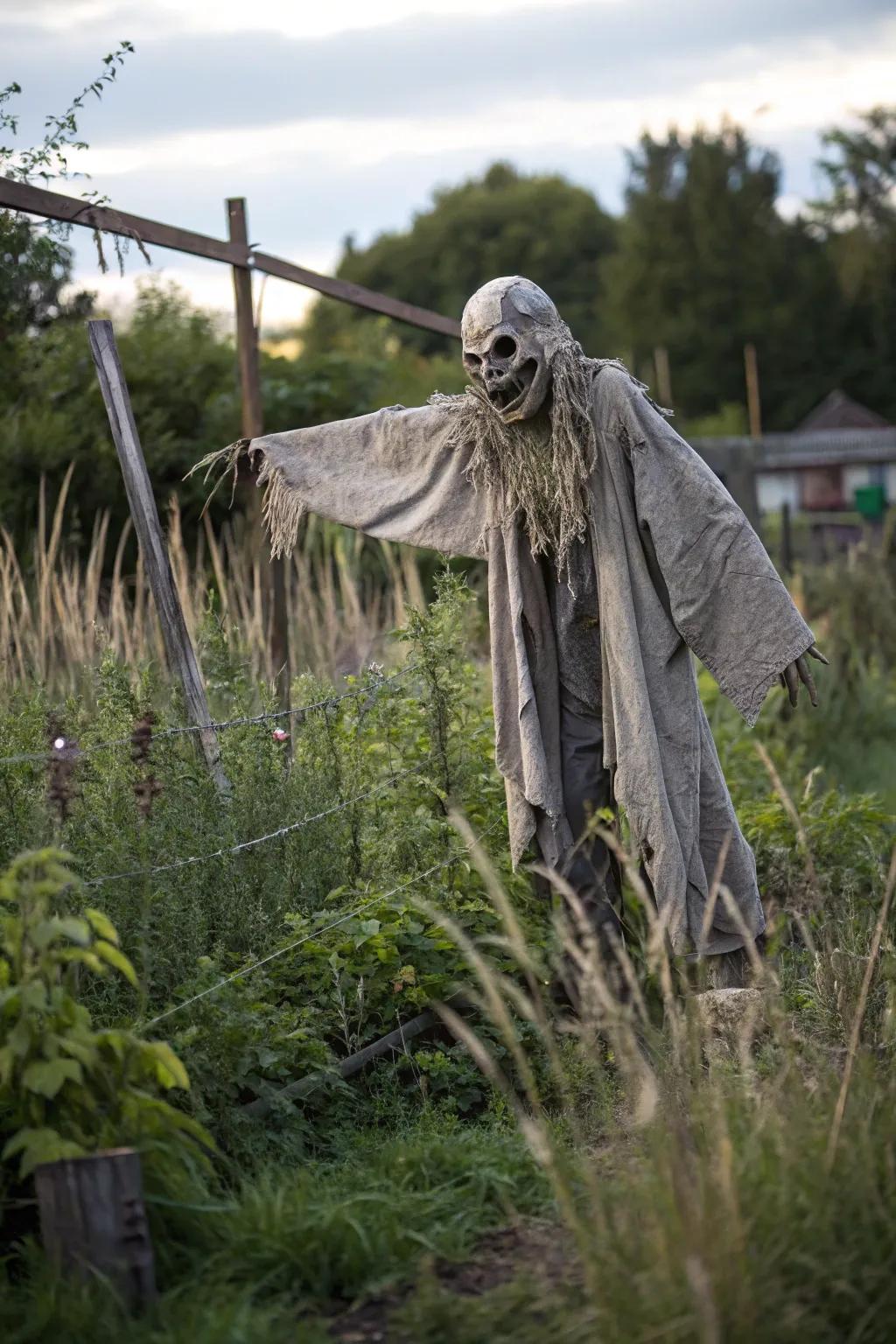 A harvester's guardian bestows a rustic allure upon your Halloween artistry.
