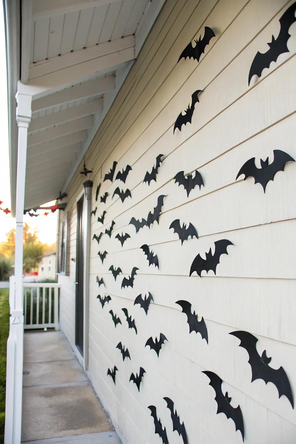 A swarm of night flyers adds a chilling yet fashionable element to this porch.