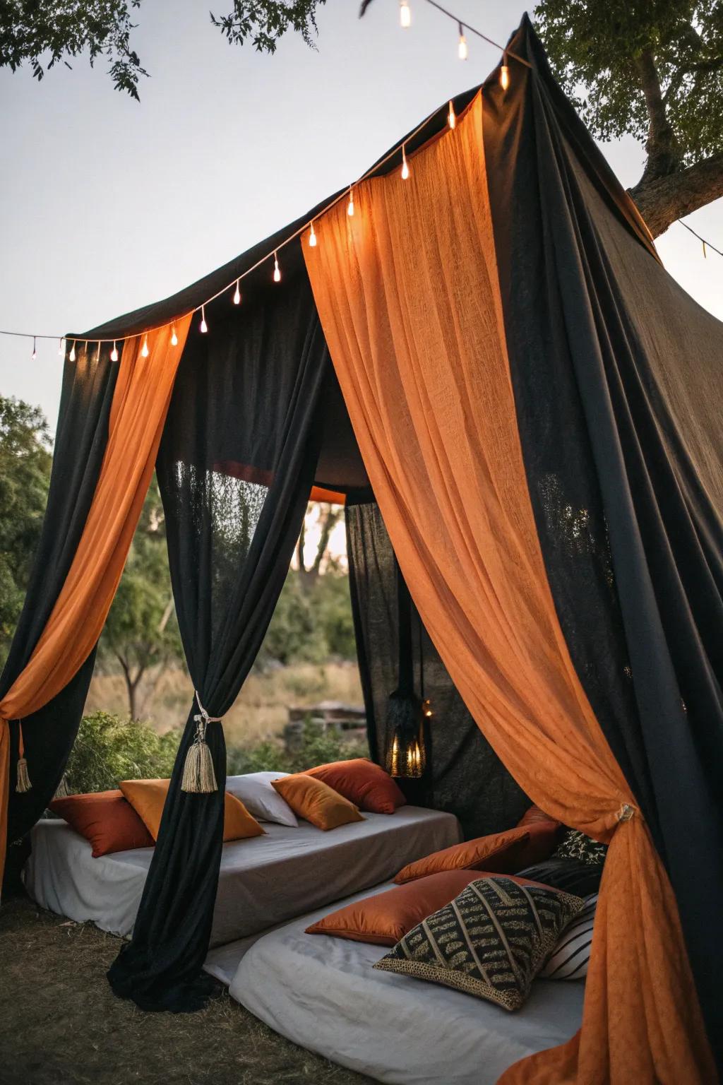 Enhance your tent's atmosphere with rich fabric draperies.
