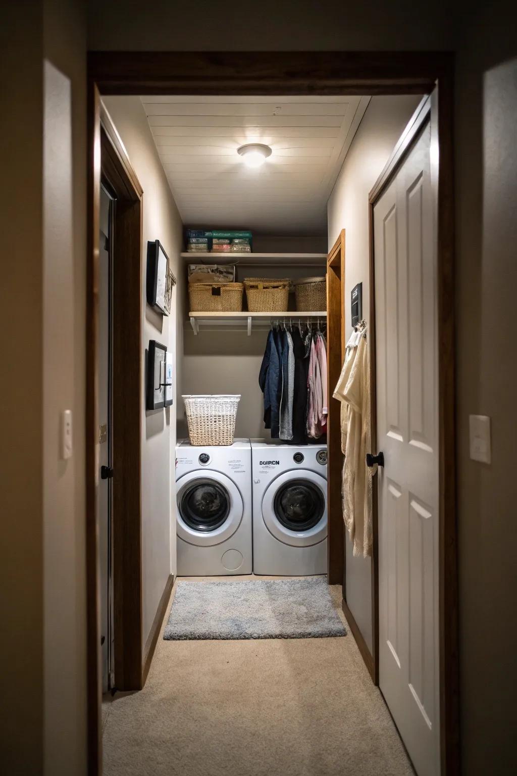 A compact laundry zone designed for tight locations.