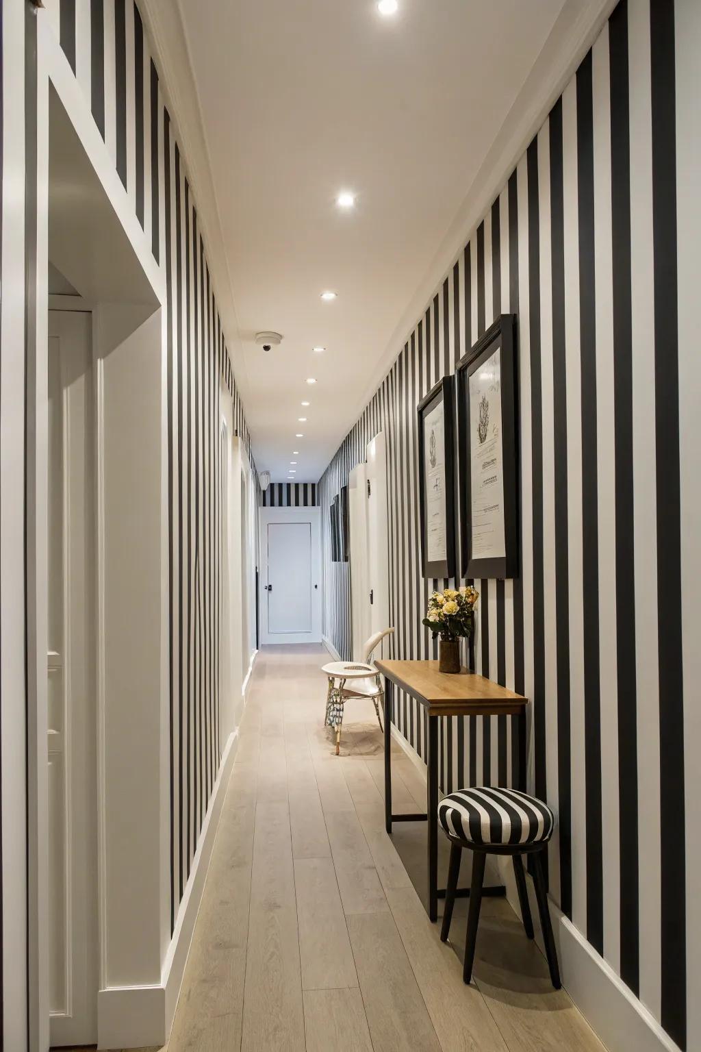 A corridor with strong banded paper, incorporating aesthetic intrigue.