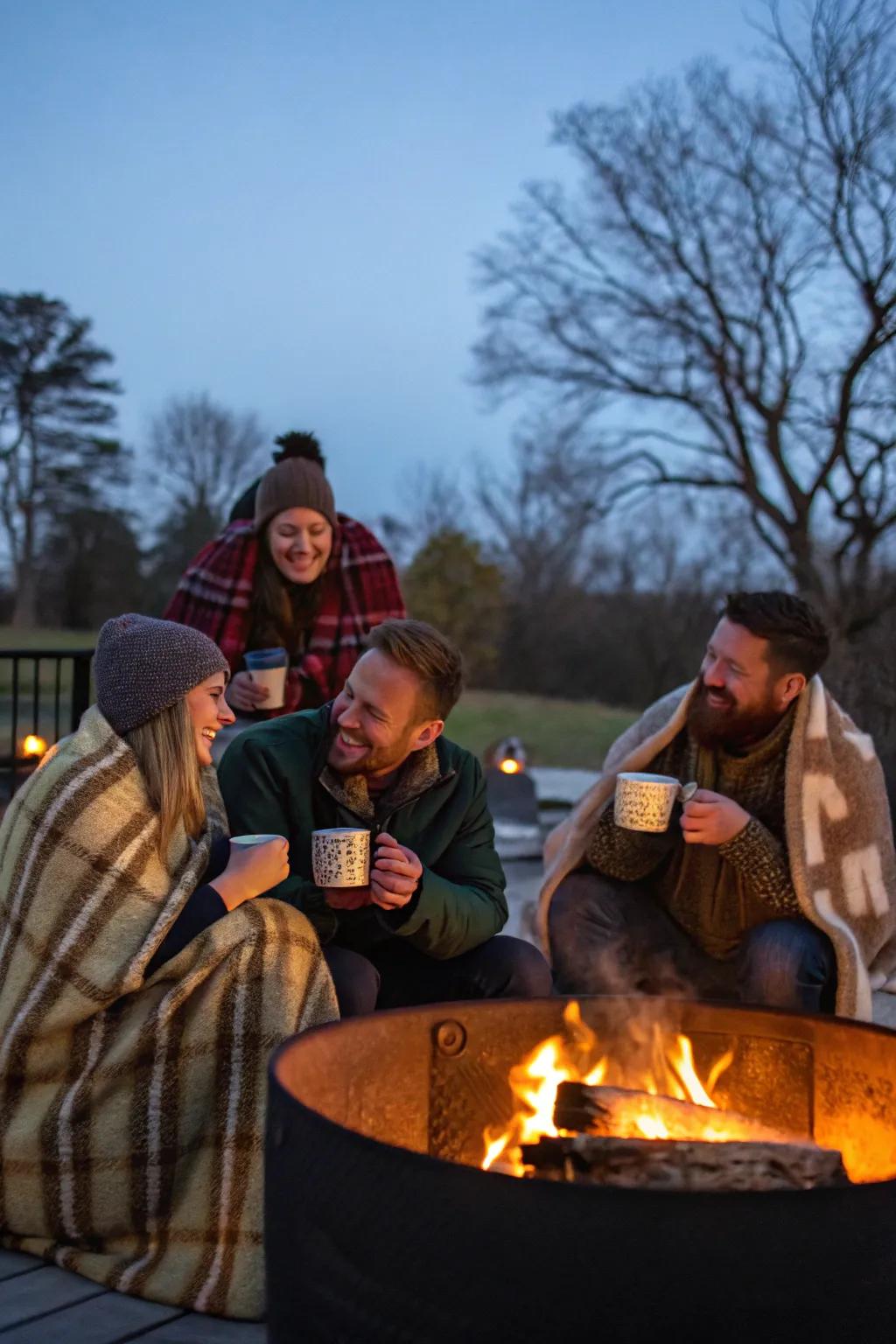 Indulge in a snug gathering near an outdoor fire pit.