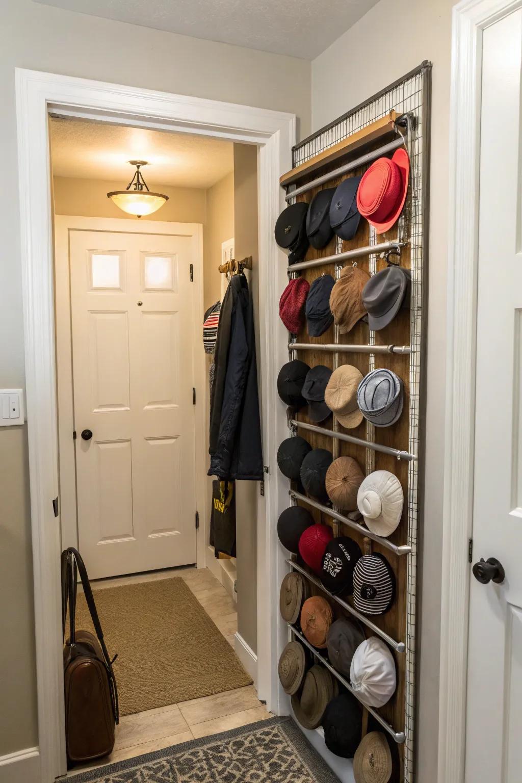 Over-the-door hat solution.