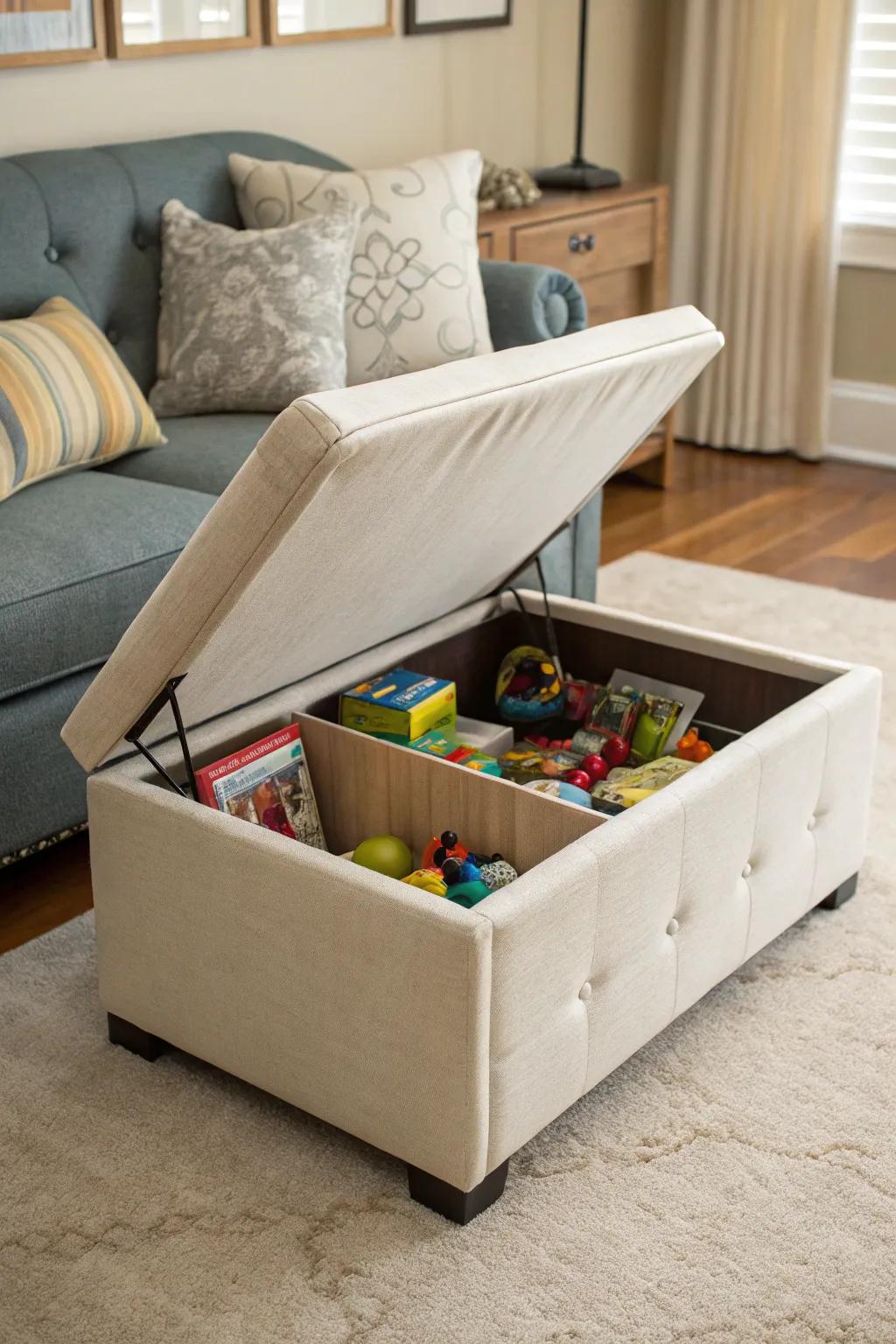 Ottomans that cleverly hide toy clutter.