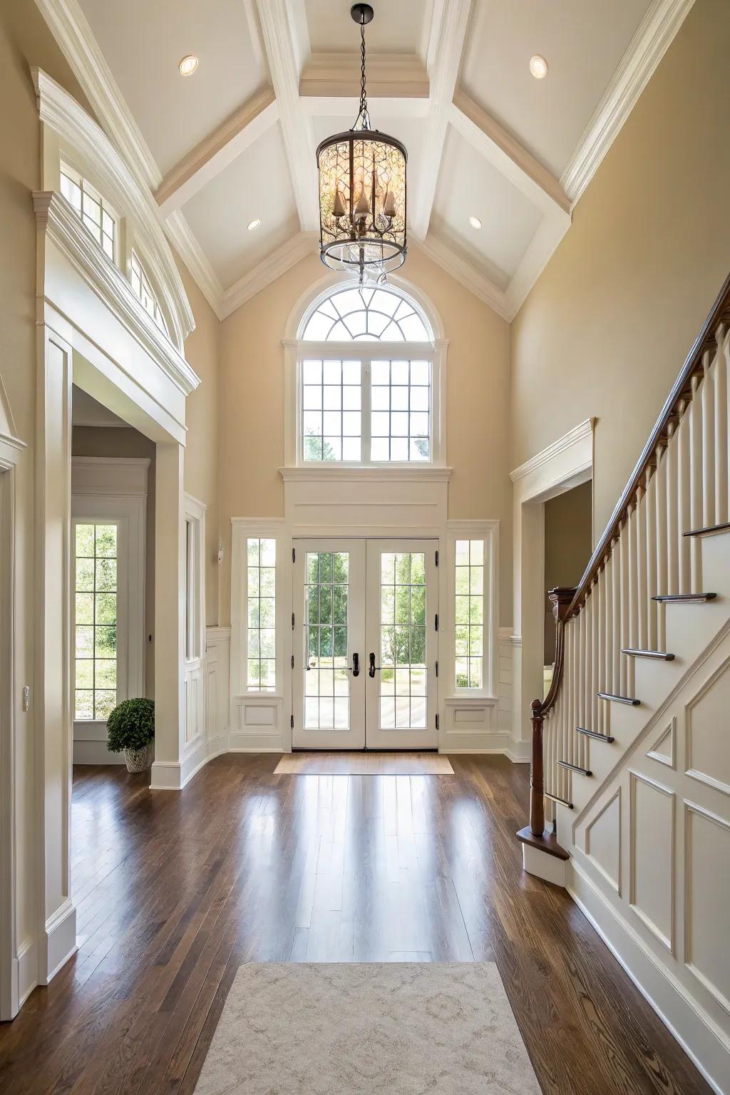 Neutral tones enhance the light and airy feel of this entryway.