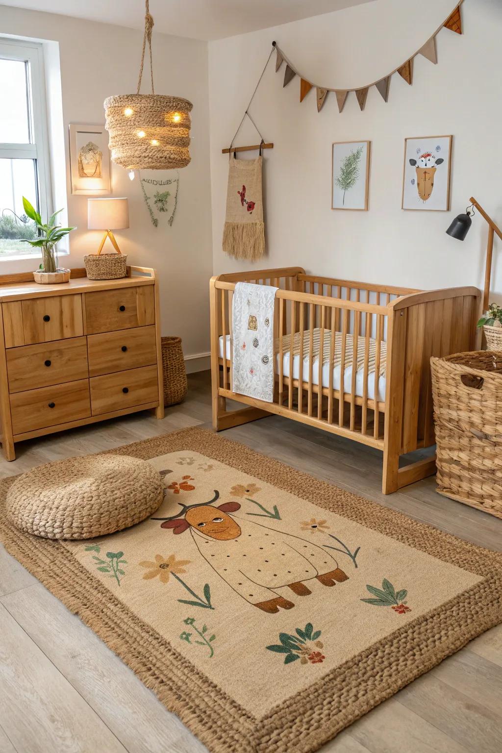 Natural rugs add warmth and texture to the nursery.