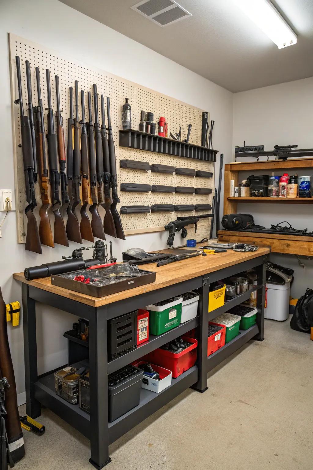 A workbench infuses both functionality and charm into your armory.