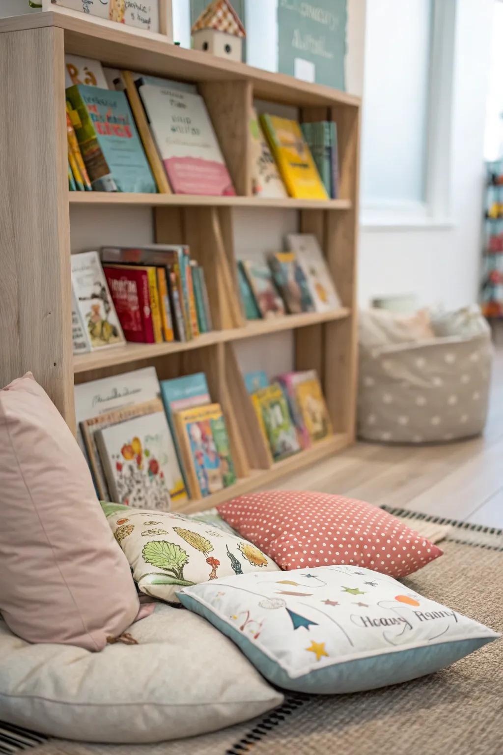 A reading space delivers a peaceful place for children to relax with a book.
