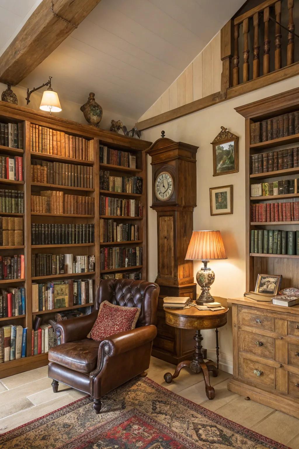Vintage pieces enrich modern libraries.