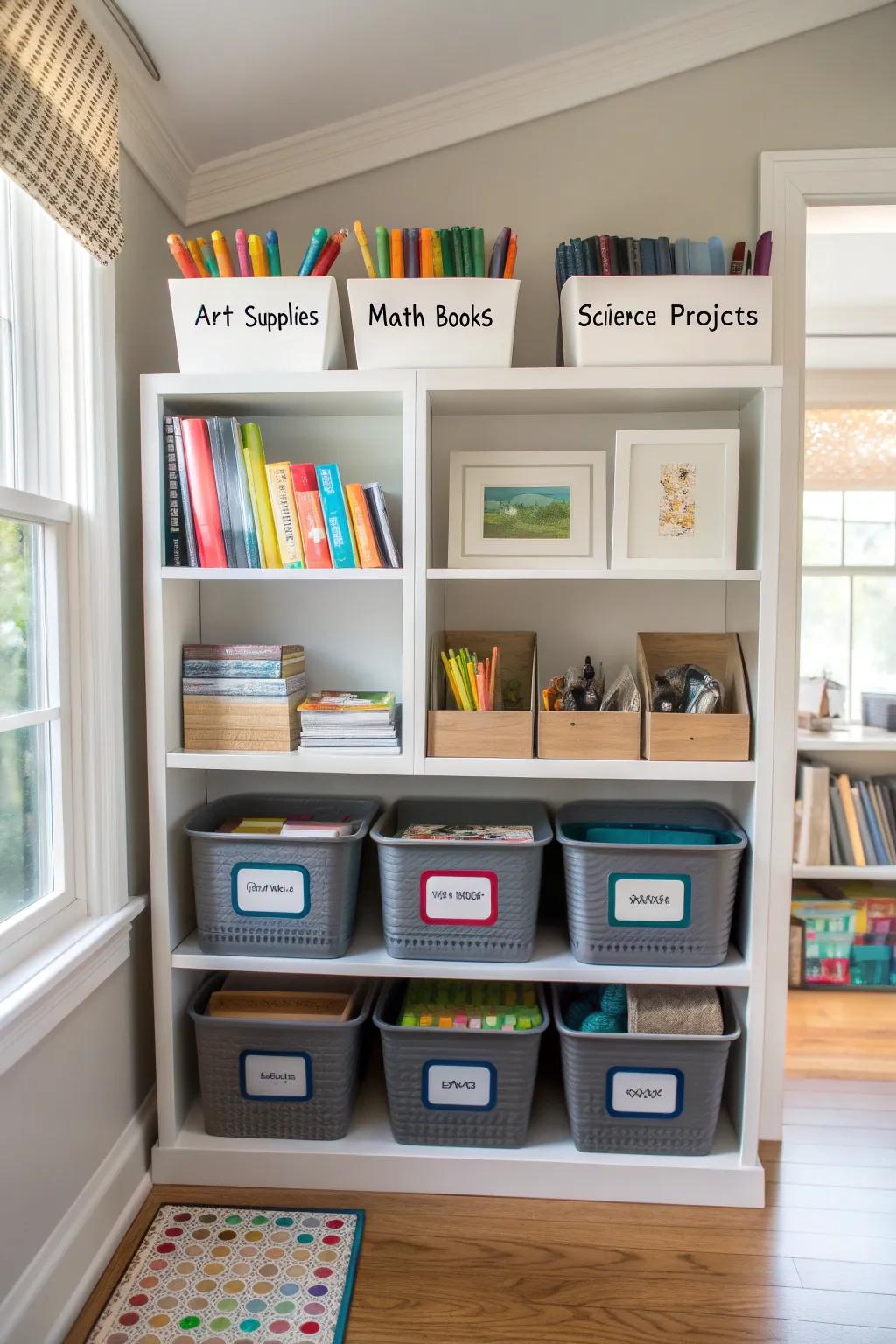 Labels facilitate preserving order and educate children about accountability in arranging their space.