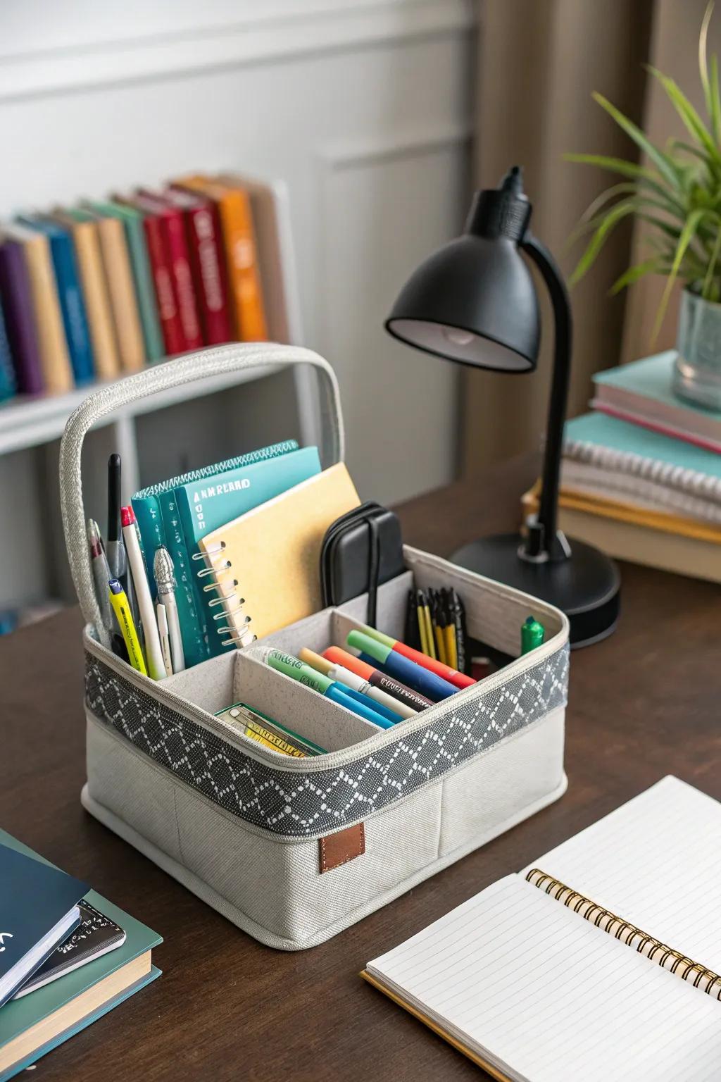 A handy supply kit prepared for study sessions.