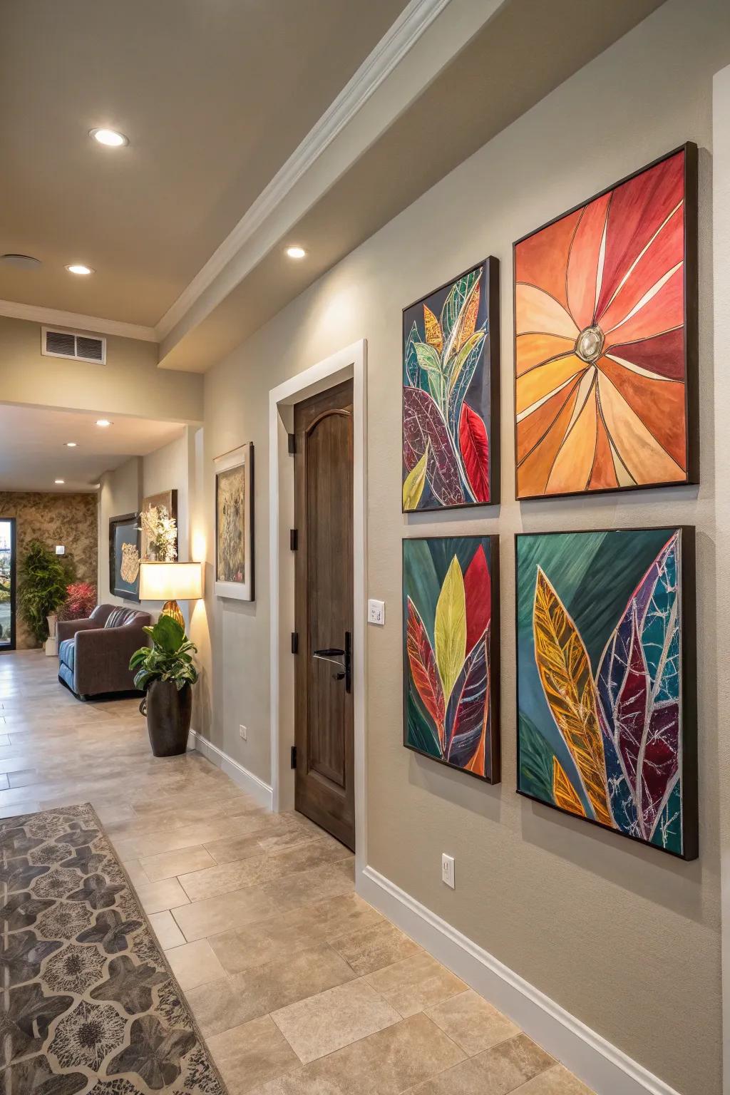 Striking art adds character and acts as a key feature in the entryway.