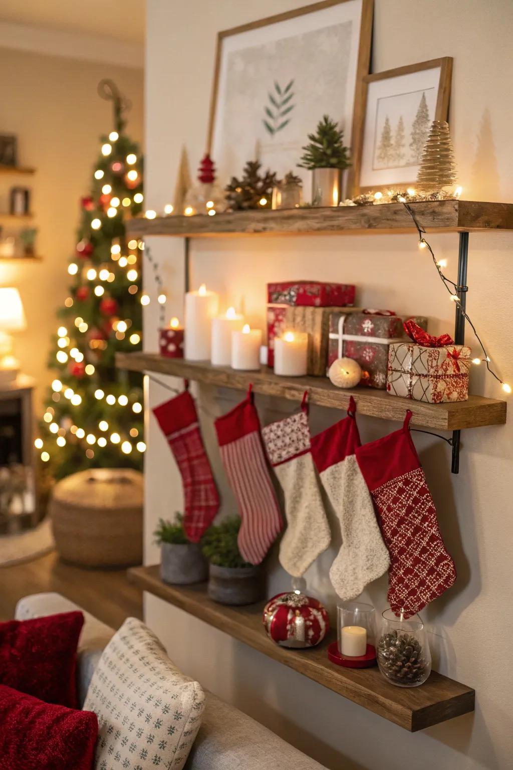 Ethereal ledges can be altered into a lively stocking display.