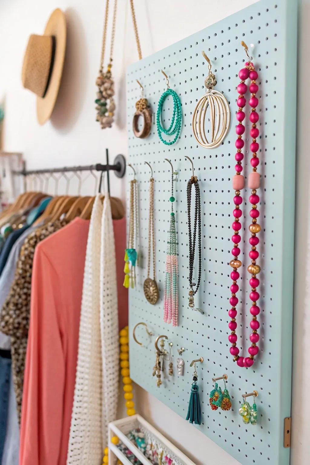 Pegboards are versatile and fashionable as jewelry organizers.