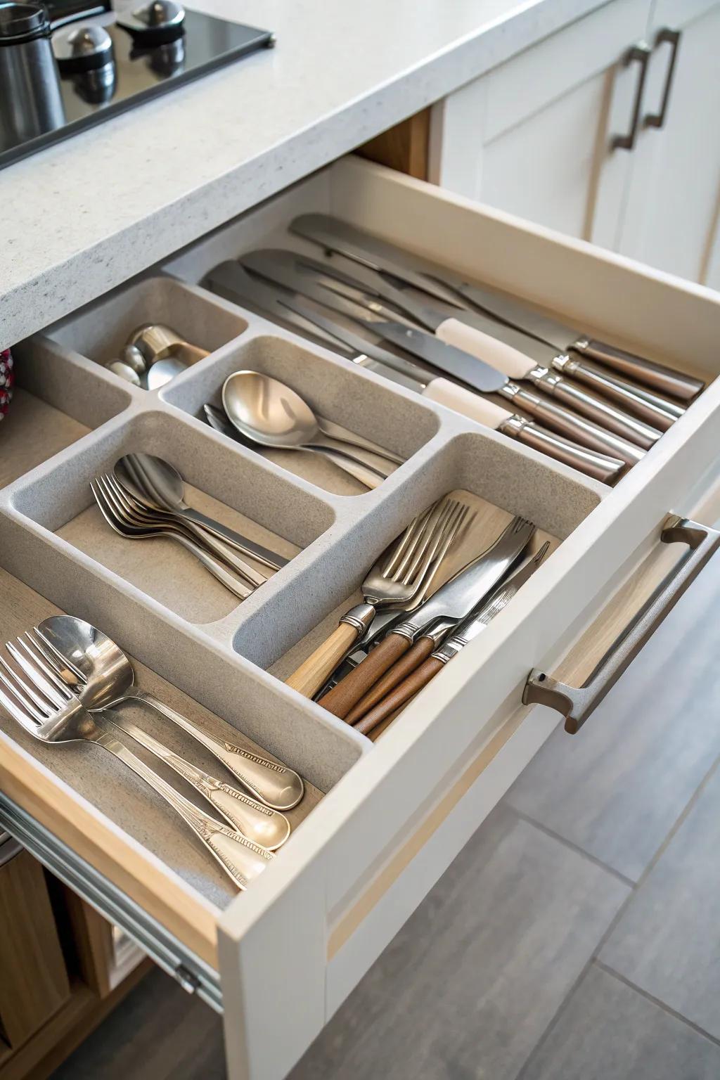 Flatware holders that provide a designated spot for every piece.