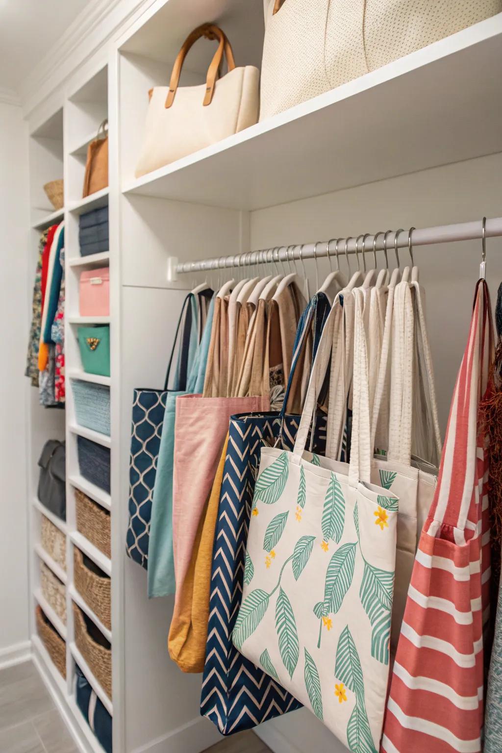 Clothing bars keep your tote bags tidy and hidden.