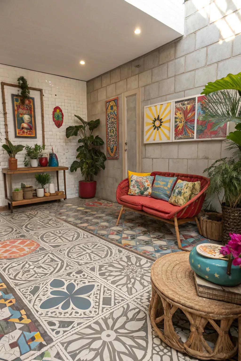 Patterned concrete tiles bring texture and personality.