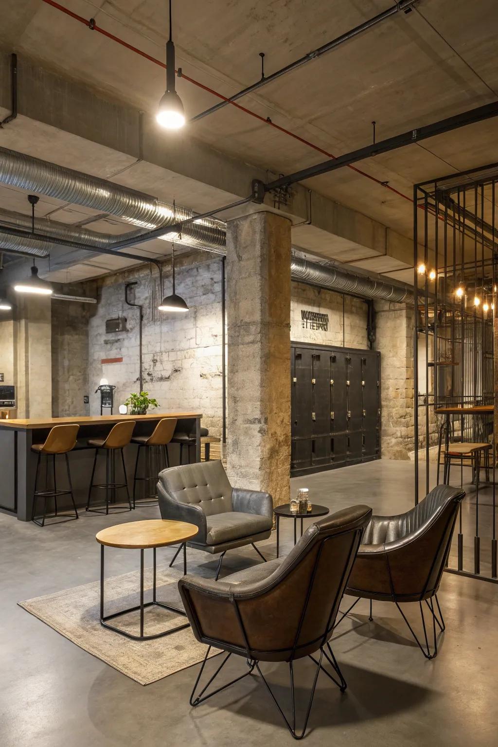 Modern furniture featuring industrial details.