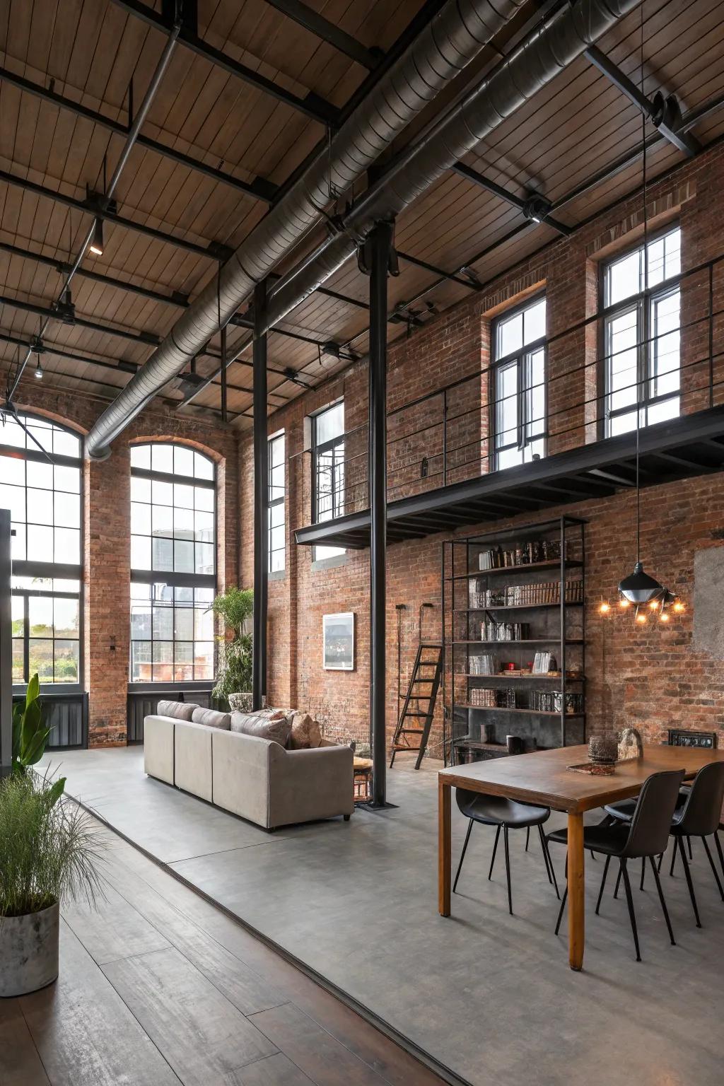 Open layouts enhance the industrial feel of this loft.