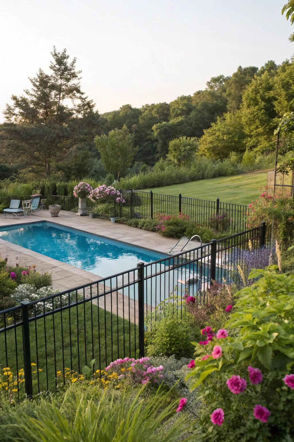 Perimeters with integrated greenery establish a serene and organic pool setting.