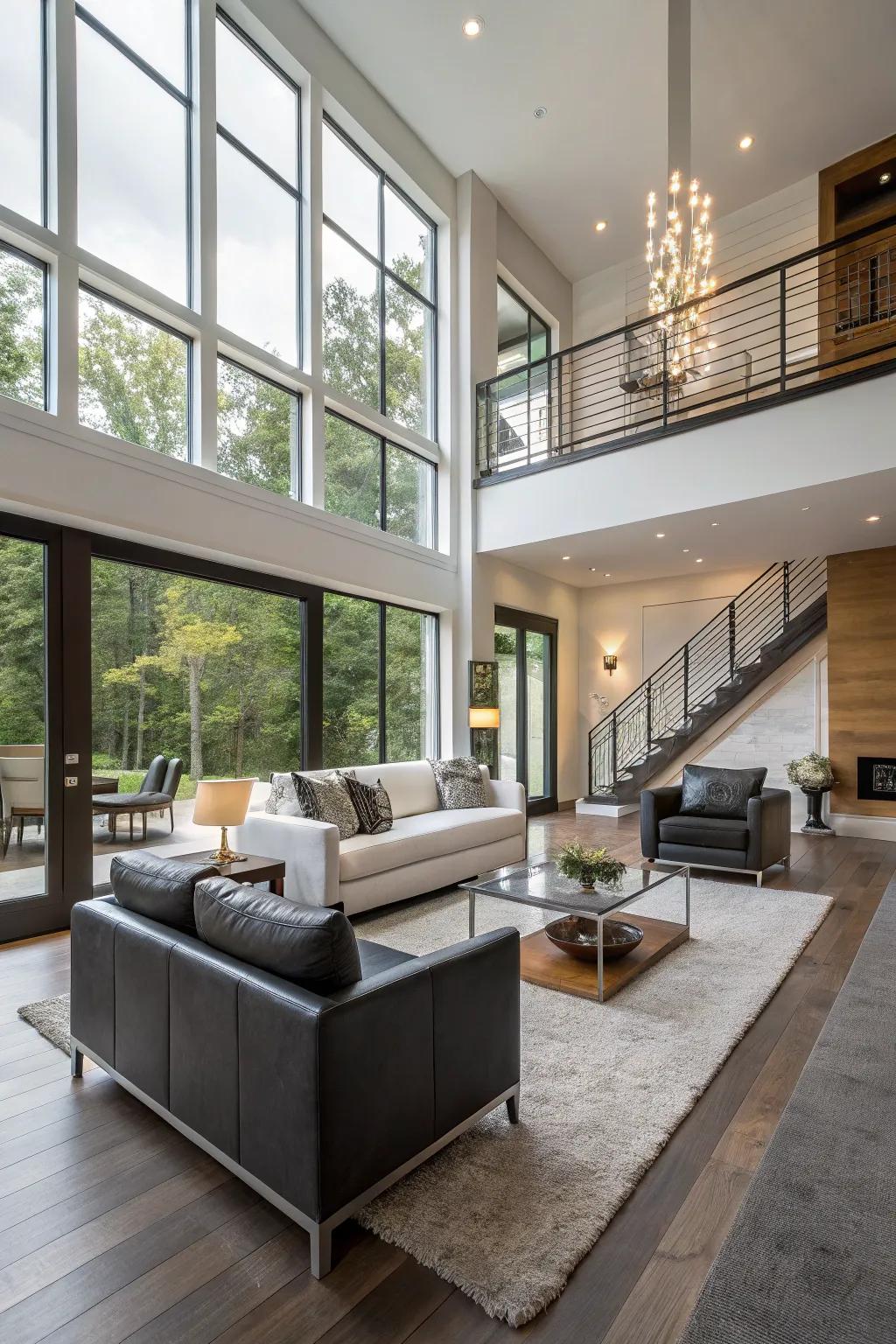 Select contemporary furnishings that complement your split-level home's layout.