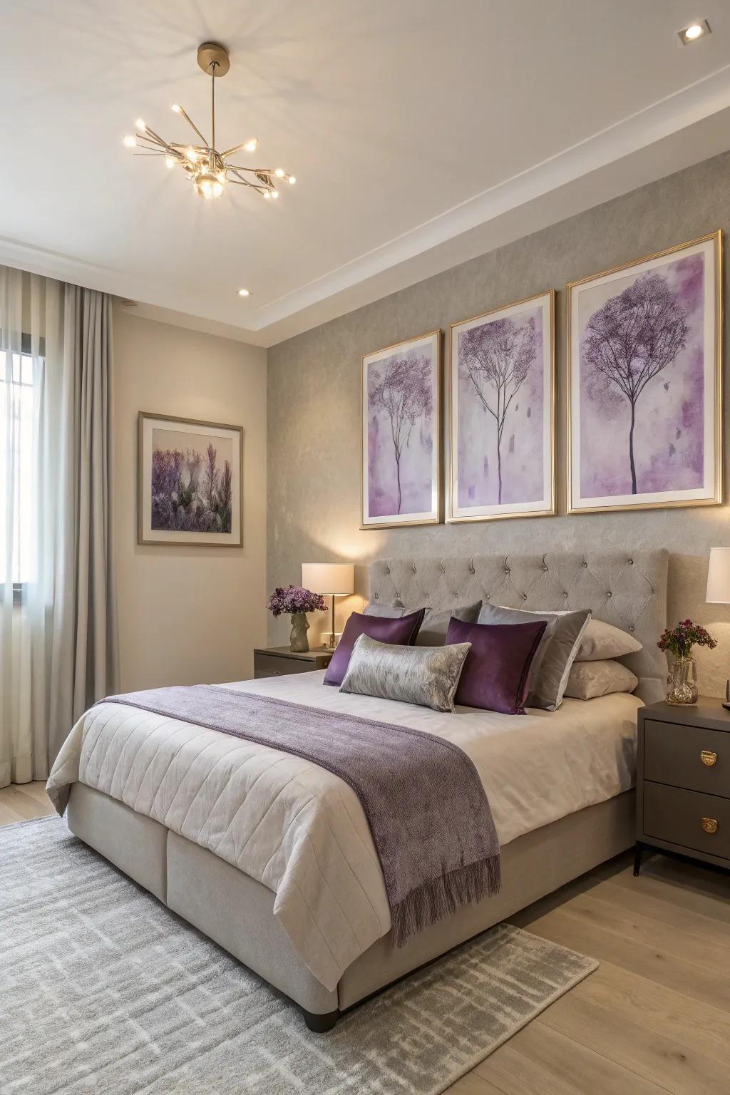 Amethyst artwork introduces an ethereal and intriguing component to the ambiance.