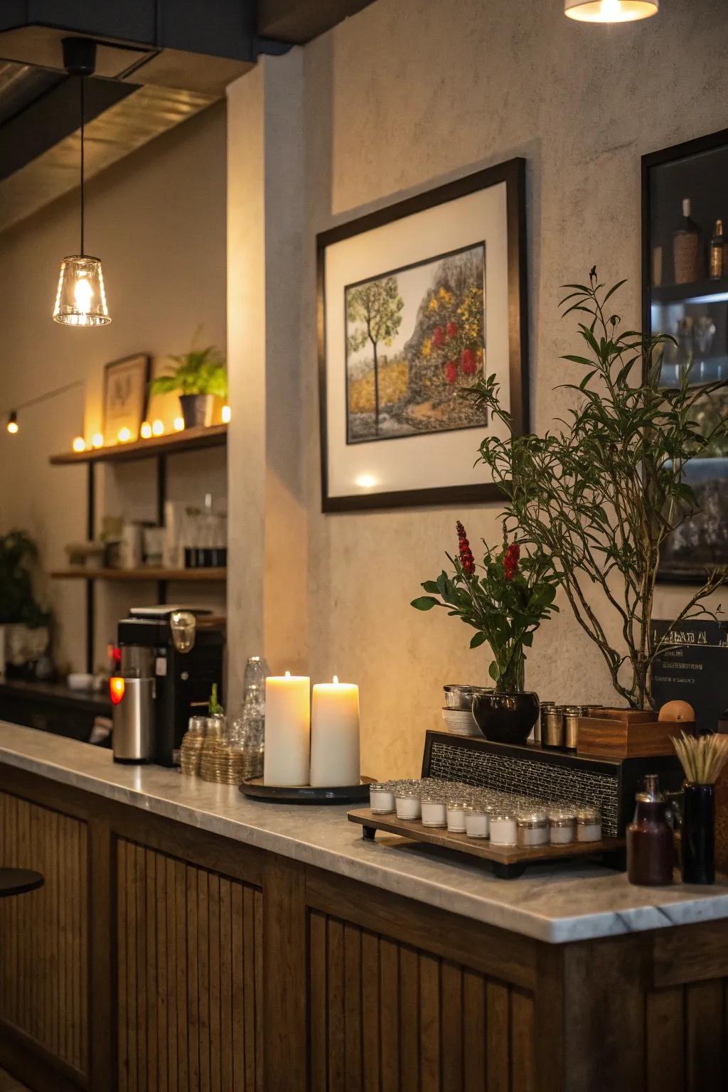 Art and embellishments imbue your coffee bar with warmth and personality.