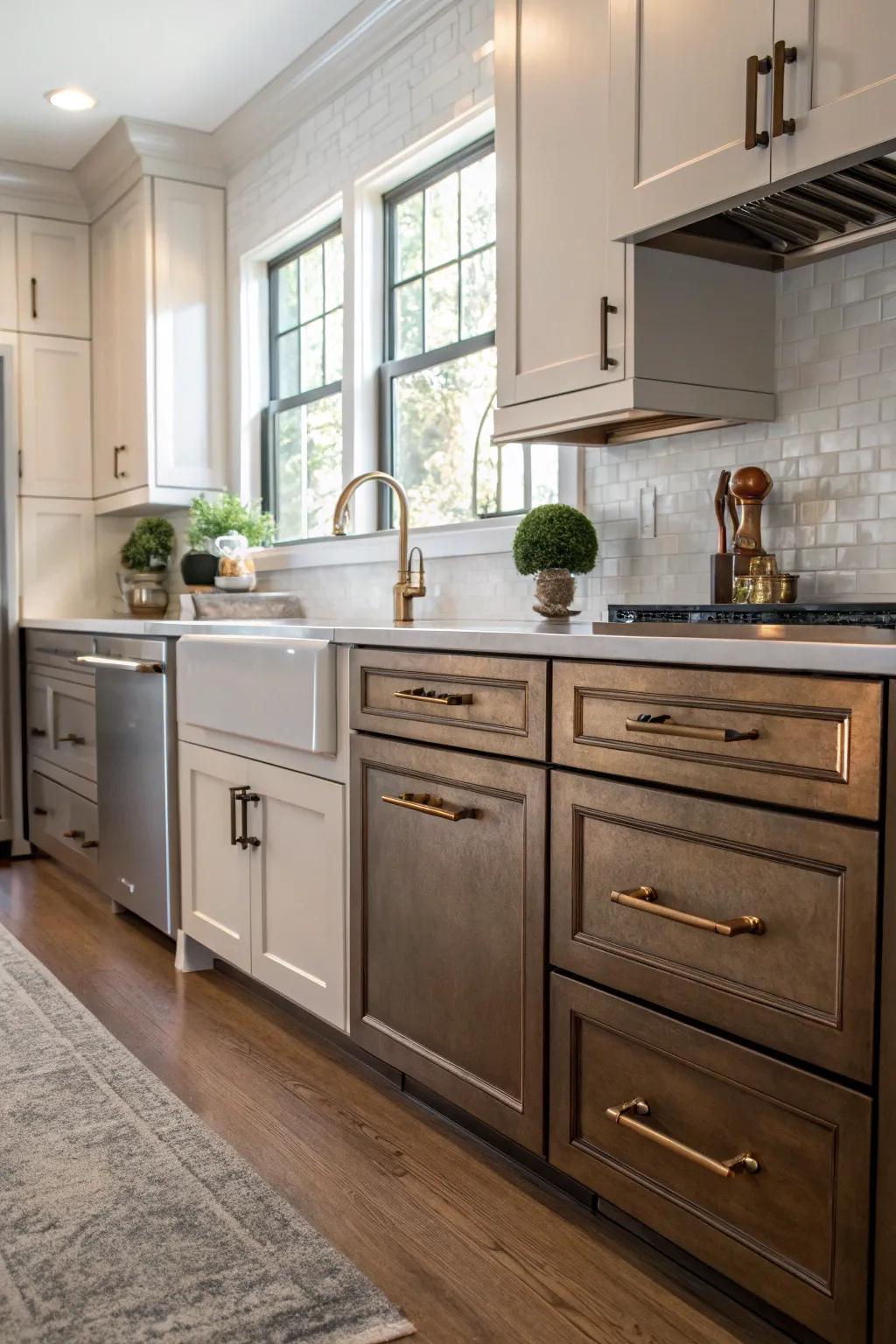 Blended metals deepen and add individuality to the kitchen's visual theme.