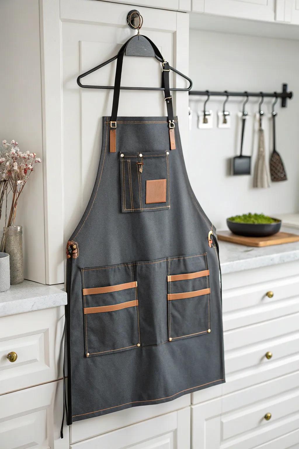 A stylish apron ensures you stay chic and organized in your culinary space.